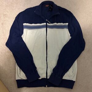 DKNY Men's Zip-Up Sweater in Navy and Cream